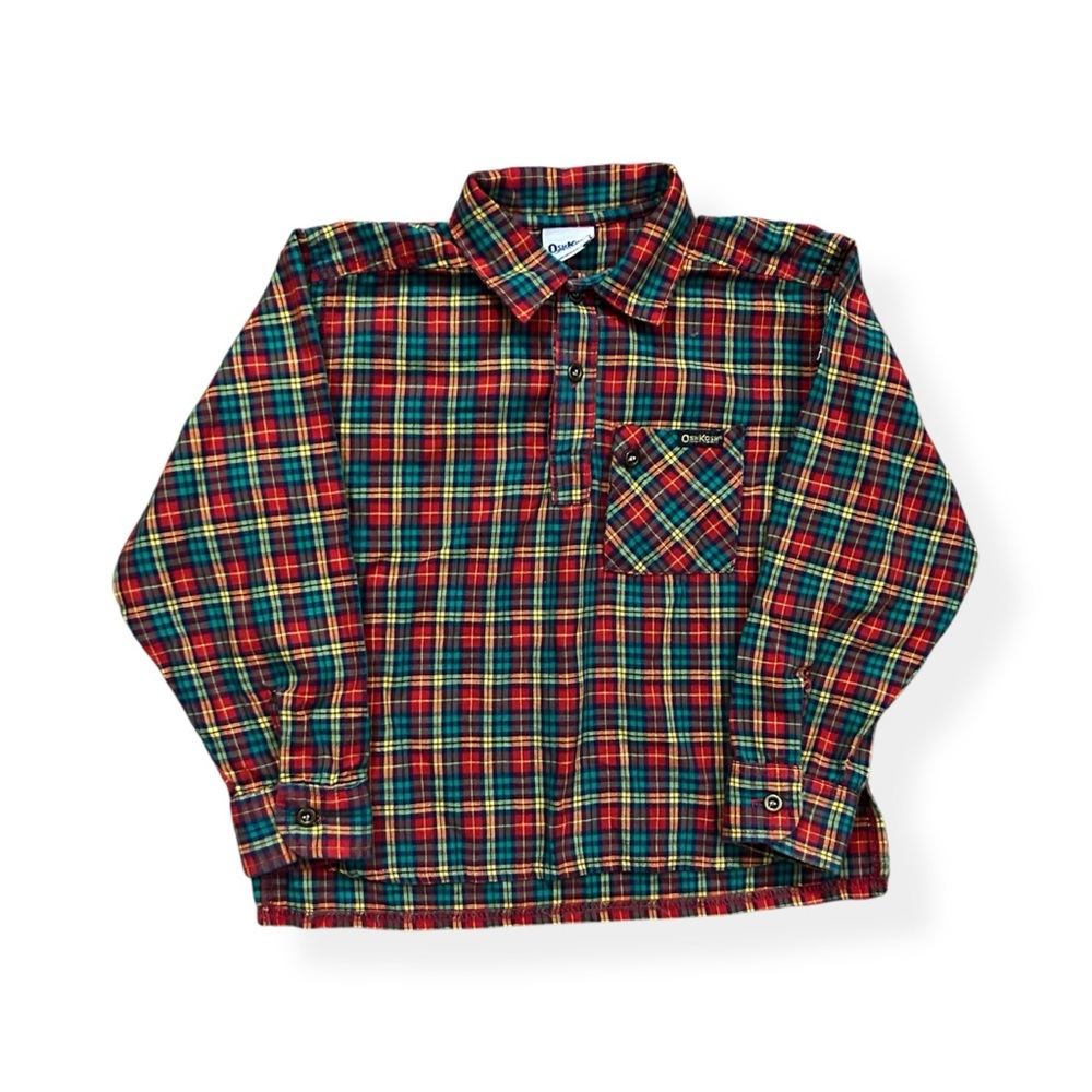 OshKosh B'gosh Red and Green Plaid Button Down Shirt Boys size 6